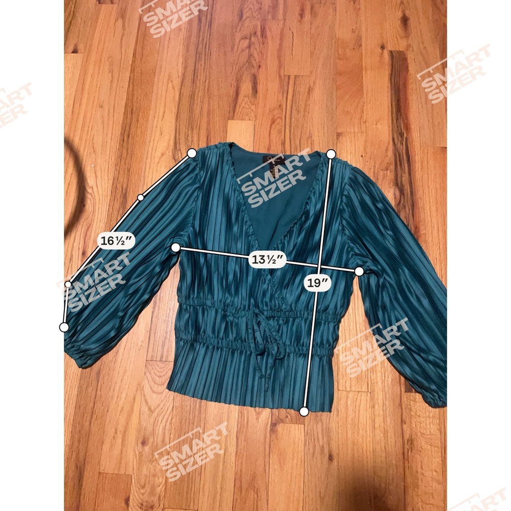 Jepna Size S Teal Pleated Wrap Blouse Tie Waist V Neck Top - Picture 6 of 6